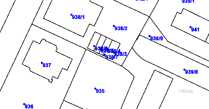Parcela st. 938/7 v KÚ Liberec, Katastrální mapa