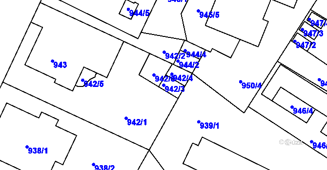 Parcela st. 942/3 v KÚ Liberec, Katastrální mapa