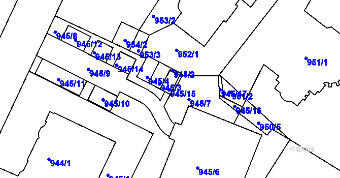 Parcela st. 945/2 v KÚ Liberec, Katastrální mapa