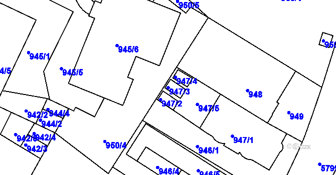 Parcela st. 947/3 v KÚ Liberec, Katastrální mapa