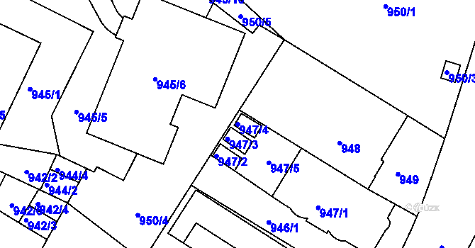 Parcela st. 947/4 v KÚ Liberec, Katastrální mapa