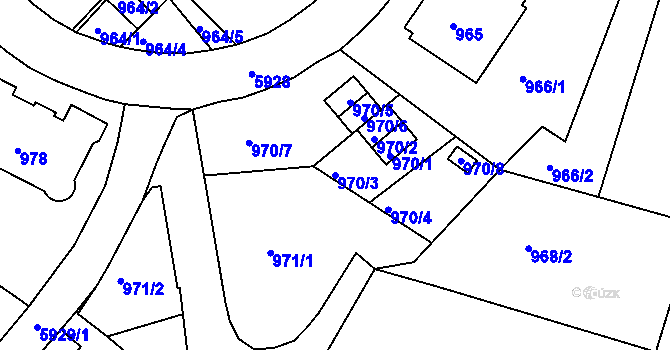 Parcela st. 970/3 v KÚ Liberec, Katastrální mapa