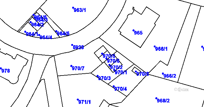 Parcela st. 970/5 v KÚ Liberec, Katastrální mapa