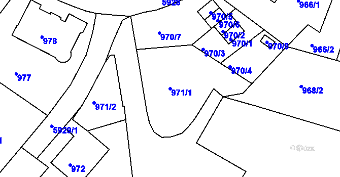 Parcela st. 971/1 v KÚ Liberec, Katastrální mapa