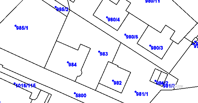 Parcela st. 983 v KÚ Liberec, Katastrální mapa