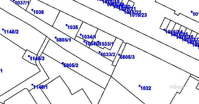Parcela st. 1033/2 v KÚ Liberec, Katastrální mapa