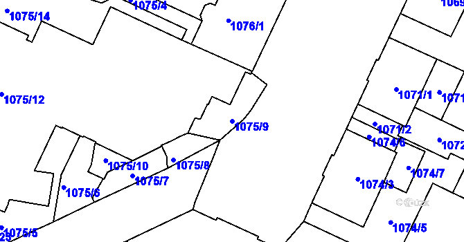 Parcela st. 1075/9 v KÚ Liberec, Katastrální mapa
