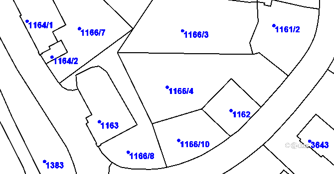 Parcela st. 1166/4 v KÚ Liberec, Katastrální mapa