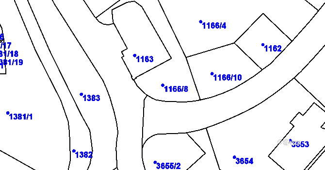 Parcela st. 1166/8 v KÚ Liberec, Katastrální mapa