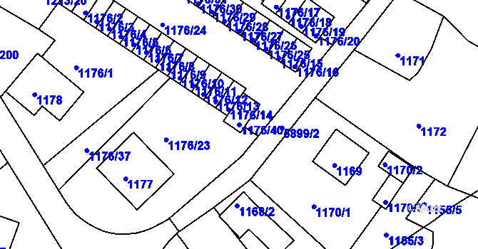 Parcela st. 1176/40 v KÚ Liberec, Katastrální mapa