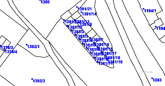 Parcela st. 1381/6 v KÚ Liberec, Katastrální mapa