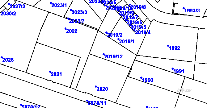 Parcela st. 2019/12 v KÚ Liberec, Katastrální mapa