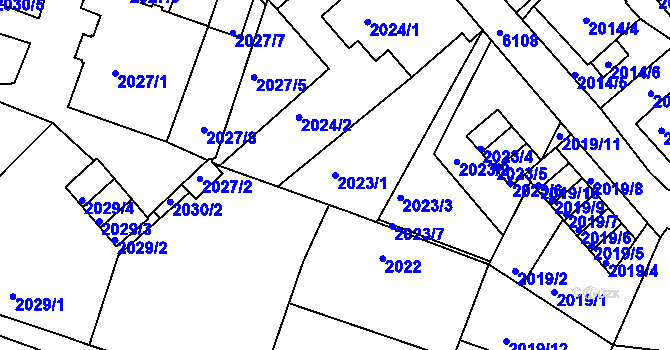 Parcela st. 2023/1 v KÚ Liberec, Katastrální mapa