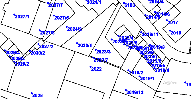 Parcela st. 2023/3 v KÚ Liberec, Katastrální mapa