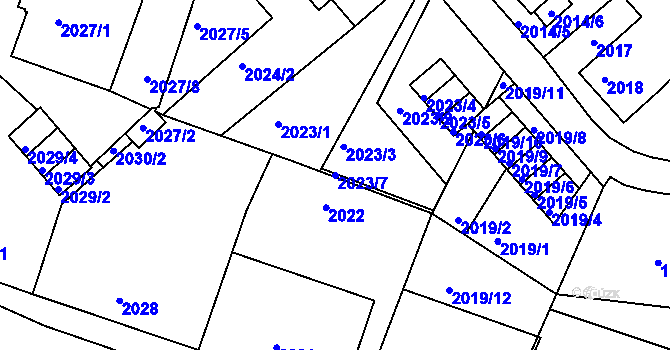 Parcela st. 2023/7 v KÚ Liberec, Katastrální mapa