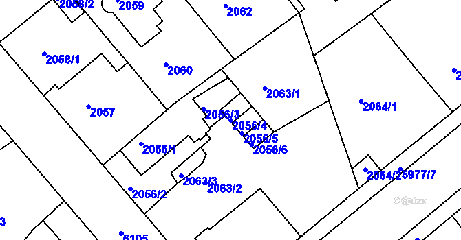 Parcela st. 2056/4 v KÚ Liberec, Katastrální mapa