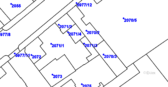 Parcela st. 2071/3 v KÚ Liberec, Katastrální mapa