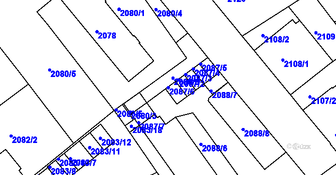 Parcela st. 2087/6 v KÚ Liberec, Katastrální mapa