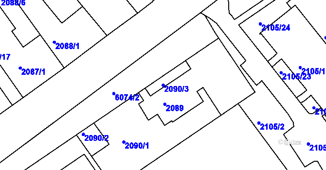 Parcela st. 2090/3 v KÚ Liberec, Katastrální mapa