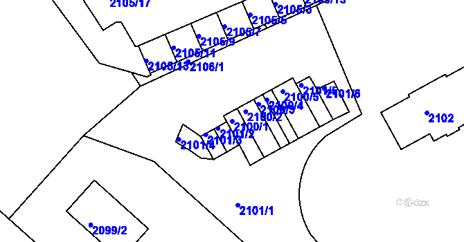 Parcela st. 2100/1 v KÚ Liberec, Katastrální mapa