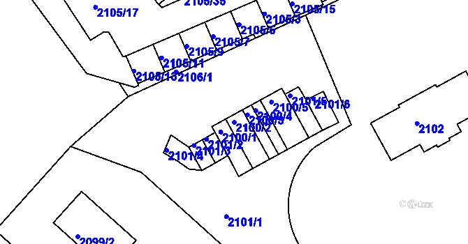Parcela st. 2100/2 v KÚ Liberec, Katastrální mapa