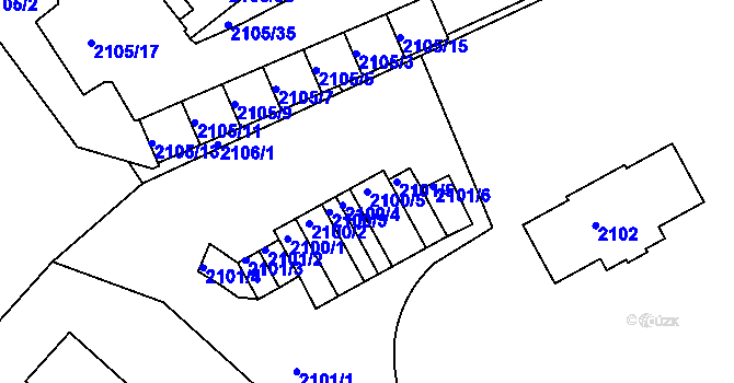 Parcela st. 2100/5 v KÚ Liberec, Katastrální mapa
