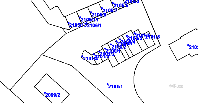 Parcela st. 2101/2 v KÚ Liberec, Katastrální mapa