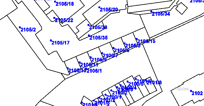 Parcela st. 2105/7 v KÚ Liberec, Katastrální mapa
