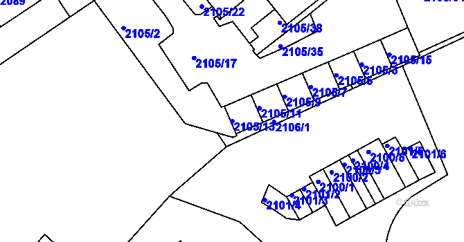 Parcela st. 2105/13 v KÚ Liberec, Katastrální mapa
