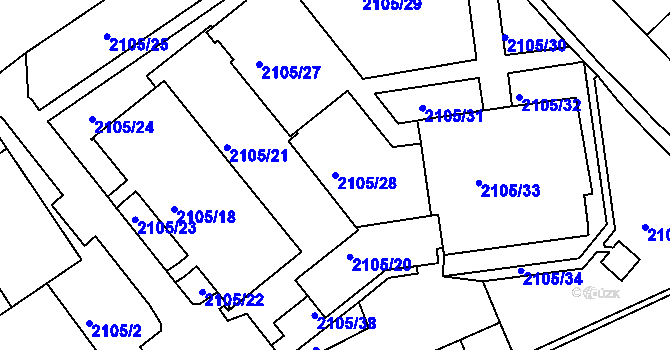 Parcela st. 2105/28 v KÚ Liberec, Katastrální mapa