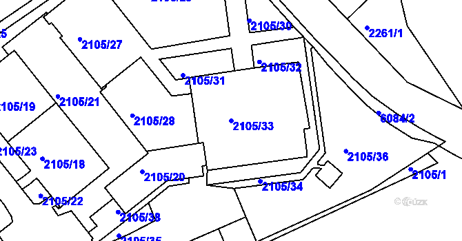 Parcela st. 2105/33 v KÚ Liberec, Katastrální mapa