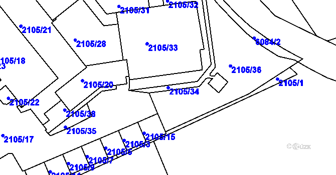 Parcela st. 2105/34 v KÚ Liberec, Katastrální mapa