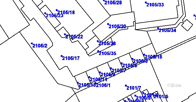 Parcela st. 2105/35 v KÚ Liberec, Katastrální mapa
