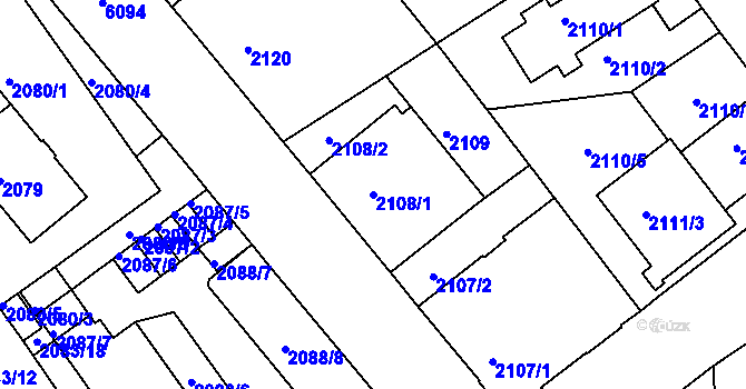 Parcela st. 2108/1 v KÚ Liberec, Katastrální mapa