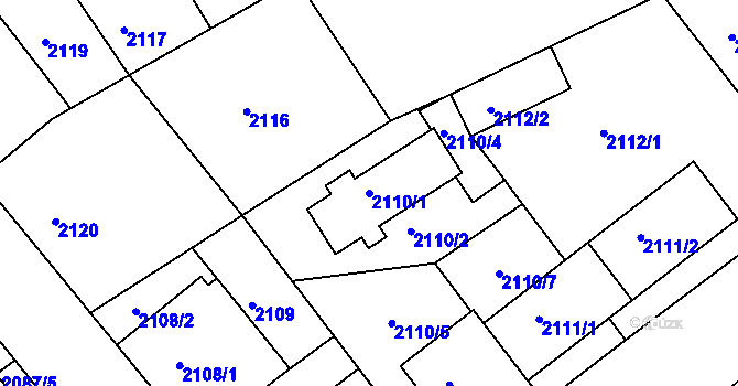 Parcela st. 2110/1 v KÚ Liberec, Katastrální mapa