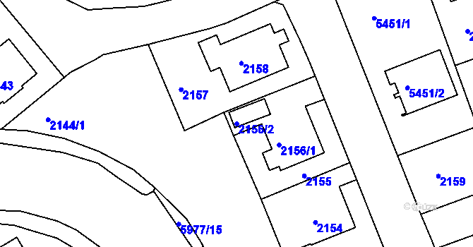 Parcela st. 2156/2 v KÚ Liberec, Katastrální mapa