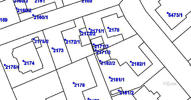 Parcela st. 2171/2 v KÚ Liberec, Katastrální mapa