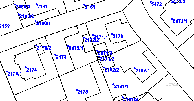 Parcela st. 2171/3 v KÚ Liberec, Katastrální mapa