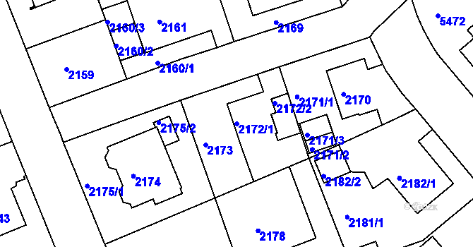 Parcela st. 2172/1 v KÚ Liberec, Katastrální mapa