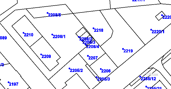 Parcela st. 2208/4 v KÚ Liberec, Katastrální mapa