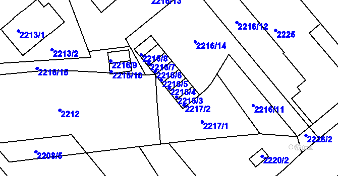 Parcela st. 2216/4 v KÚ Liberec, Katastrální mapa
