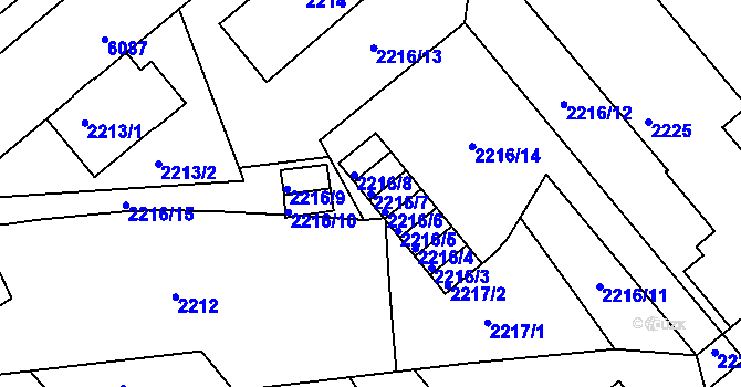Parcela st. 2216/7 v KÚ Liberec, Katastrální mapa