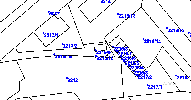 Parcela st. 2216/9 v KÚ Liberec, Katastrální mapa