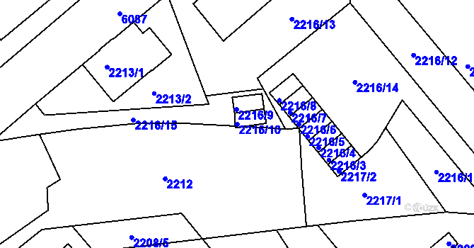 Parcela st. 2216/10 v KÚ Liberec, Katastrální mapa