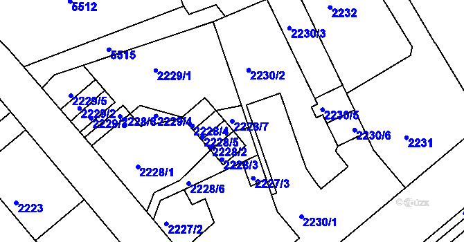 Parcela st. 2228/7 v KÚ Liberec, Katastrální mapa