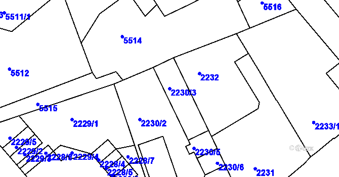 Parcela st. 2230/3 v KÚ Liberec, Katastrální mapa