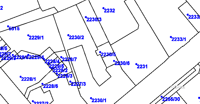 Parcela st. 2230/5 v KÚ Liberec, Katastrální mapa