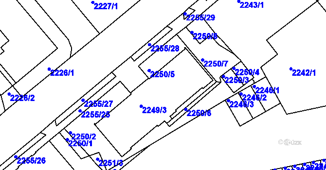 Parcela st. 2249/3 v KÚ Liberec, Katastrální mapa