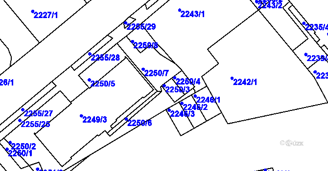 Parcela st. 2250/3 v KÚ Liberec, Katastrální mapa