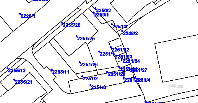 Parcela st. 2251/1 v KÚ Liberec, Katastrální mapa